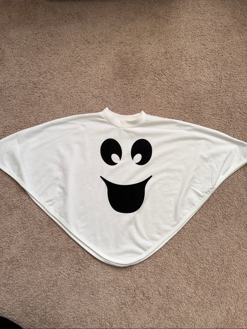 Little Kids White Ghost Cape Poncho with Black Face